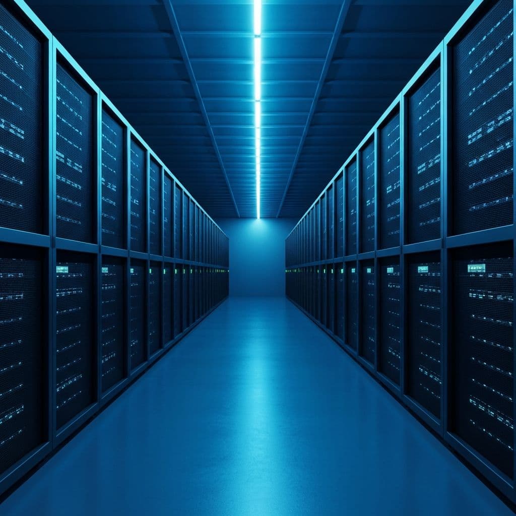 Centro de datos moderno con iluminación azul